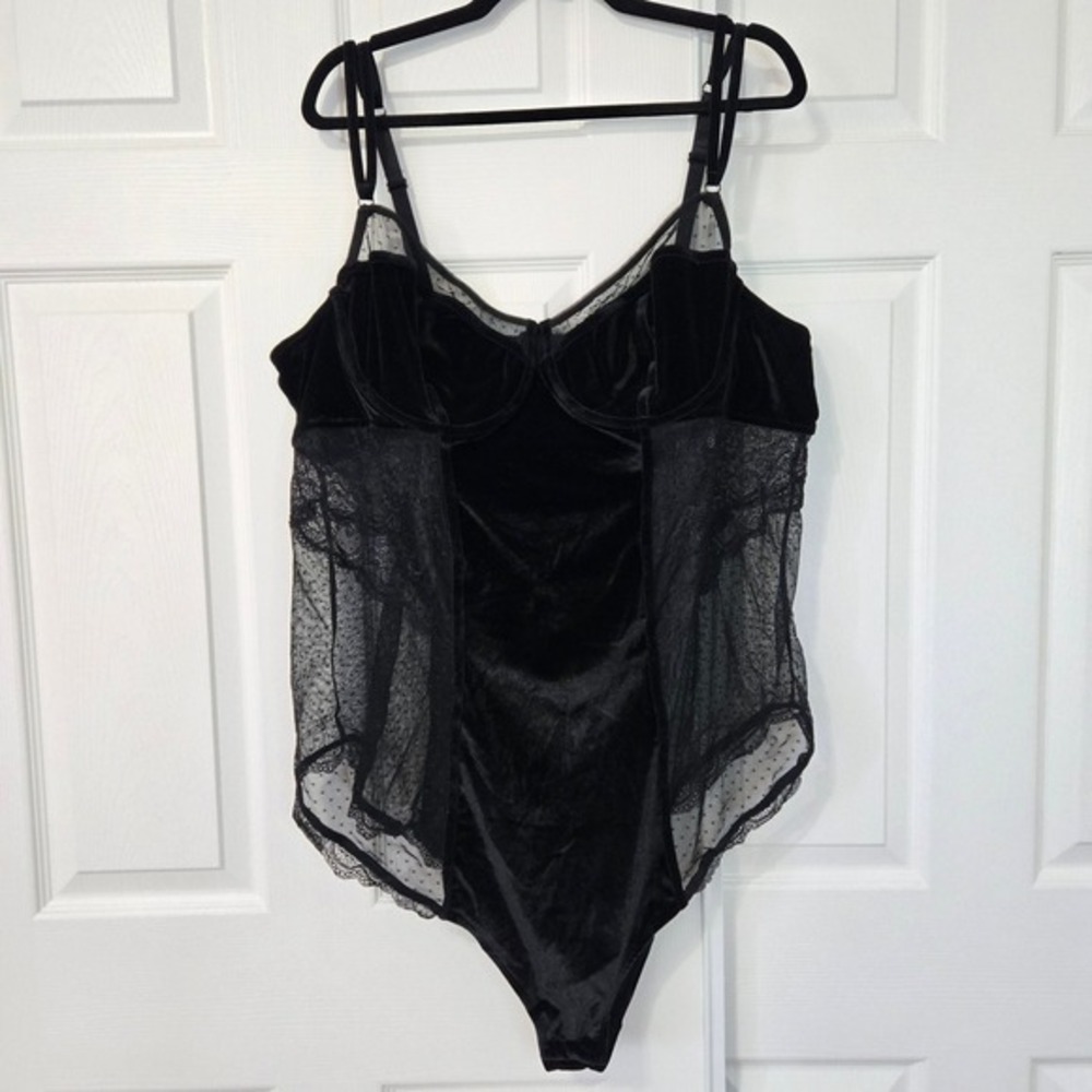 Torrid 4 Black Velvet Lace‎ Mesh Bodysuit Underwire Swiss Dot Lingerie Teddy